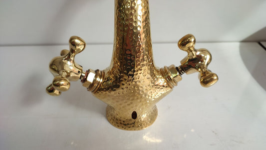 Bathroom sink faucet mixer tap with hammered gold finish