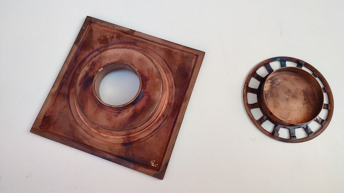 Copper floor drain engraved square shower