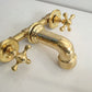 Brass vintage wall mounted bathroom faucet with gold finish